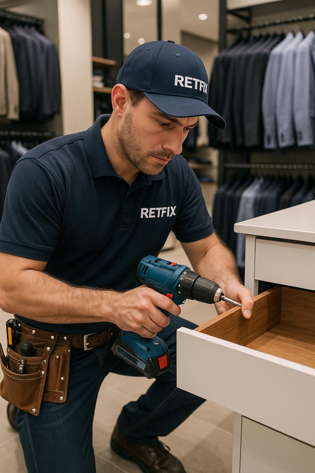 Técnico Retfix realizando mantenimiento en tienda